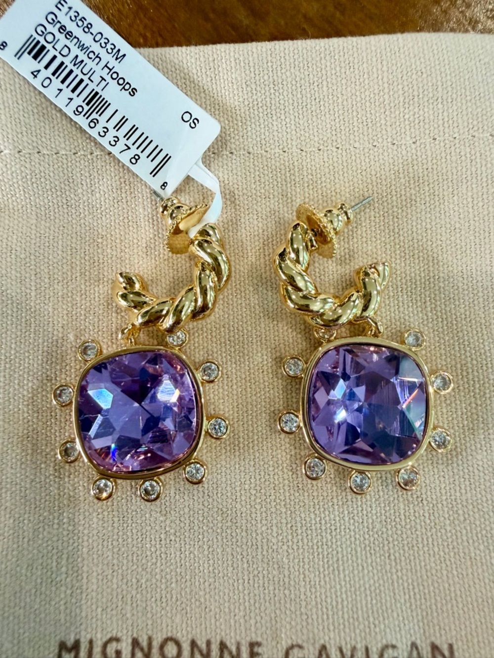 Mignonne Gavigan Greenwich Hoop Earrings with Purple Gemstone - Picture 4 of 5